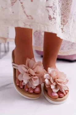 Damskie Szare Klapki Japonki Kwiat Drademos