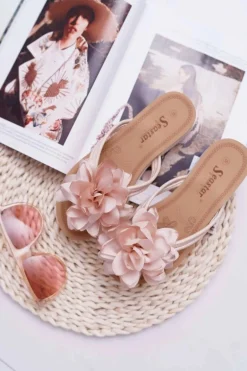 Damskie Szare Klapki Japonki Kwiat Drademos