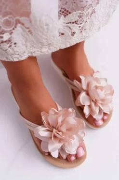 Damskie Szare Klapki Japonki Kwiat Drademos