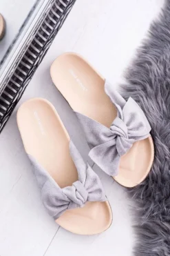 Damskie Szare Klapki Na Korku Kokarda Dominica