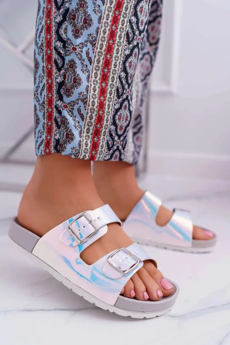 Damskie Szare Profilowane Klapki Opalizujące Astramos