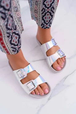 Damskie Szare Profilowane Klapki Opalizujące Astramos