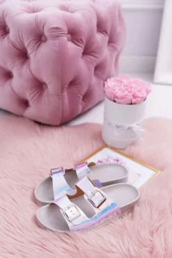 Damskie Szare Profilowane Klapki Opalizujące Astramos