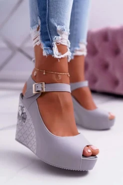 Damskie Szare Sandały Na Koturnie Nemesis