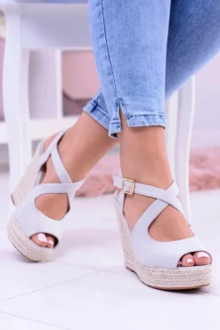 Damskie Szare Sandały Na Koturnie Espadryle Elonore