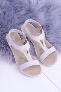 Damskie Szare Sandały z Elastyczną Gumką Riben