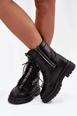 Damskie Sznurowane Botki Śniegowce Vinceza 23-34586 Czarne