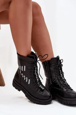 Damskie Sznurowane Botki Śniegowce Vinceza 23-34586 Czarne