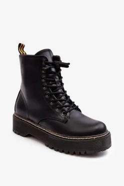 Damskie Sznurowane Botki Trapery Czarne Maddis
