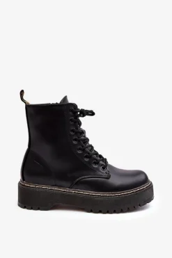 Damskie Sznurowane Botki Trapery Czarne Maddis