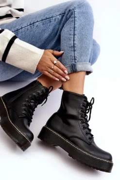 Damskie Sznurowane Botki Trapery Czarne Maddis