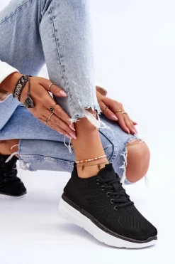 Damskie Sznurowane Buty Sportowe Czarne Lavarone