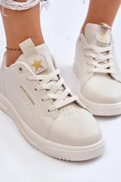 Damskie Sznurowane Buty Sportowe Beżowe Mikaela