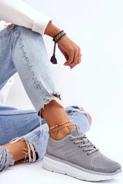 Damskie Sznurowane Buty Sportowe Szare Lavarone