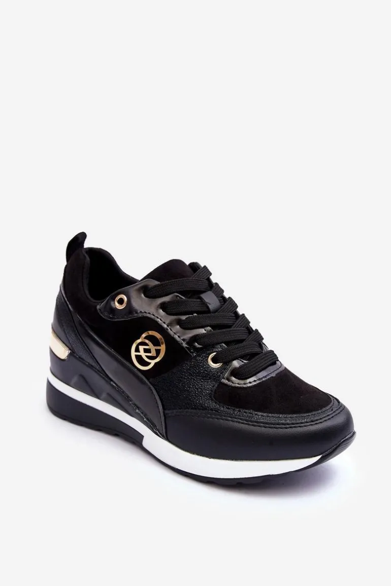 Damskie Sznurowane Buty Sportowe Na Koturnie Czarne Genova