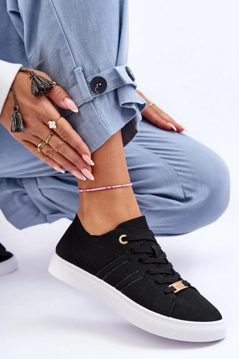 Damskie Sznurowane Trampki Czarne Etna