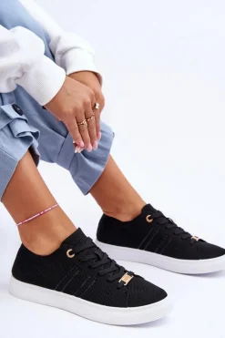 Damskie Sznurowane Trampki Czarne Etna