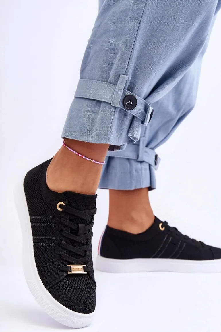 Damskie Sznurowane Trampki Czarne Etna