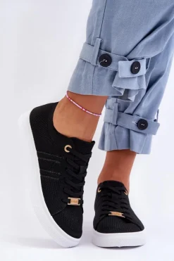 Damskie Sznurowane Trampki Czarne Etna