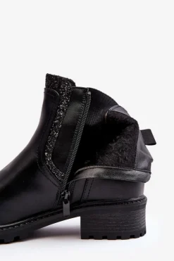 Damskie Sztyblety Z Niską Cholewką Na Płaskim Obcasie Czarne Kassona