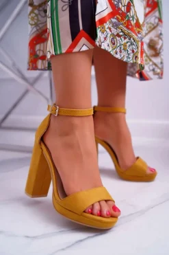 Damskie Żółte Sandały Na Słupku Platforma Debora