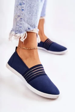 Damskie Tenisówki Materiałowe Slip-On Granatowe Lilis