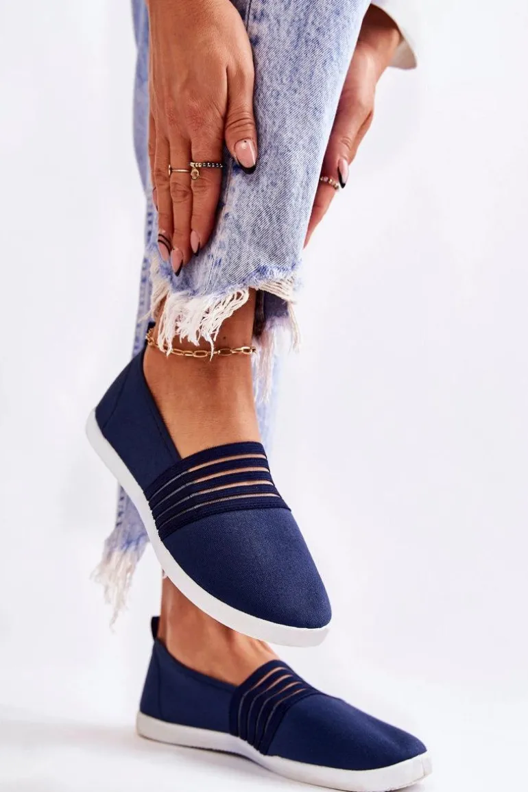 Damskie Tenisówki Materiałowe Slip-On Granatowe Lilis