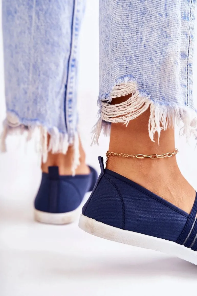 Damskie Tenisówki Materiałowe Slip-On Granatowe Lilis