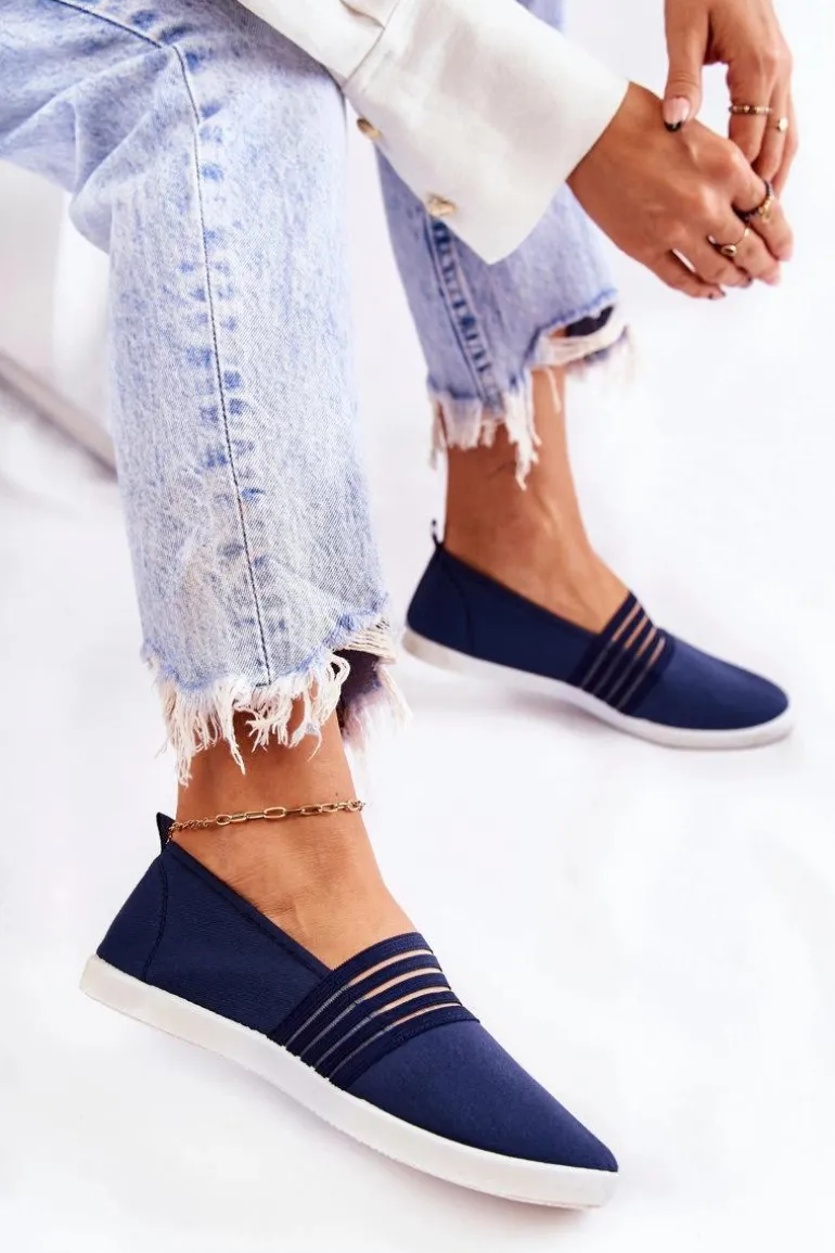 Damskie Tenisówki Materiałowe Slip-On Granatowe Lilis