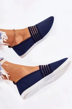 Damskie Tenisówki Materiałowe Slip-On Granatowe Lilis