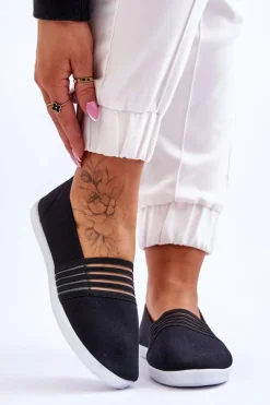 Damskie Tenisówki Materiałowe Slip-On Czarne Lilis