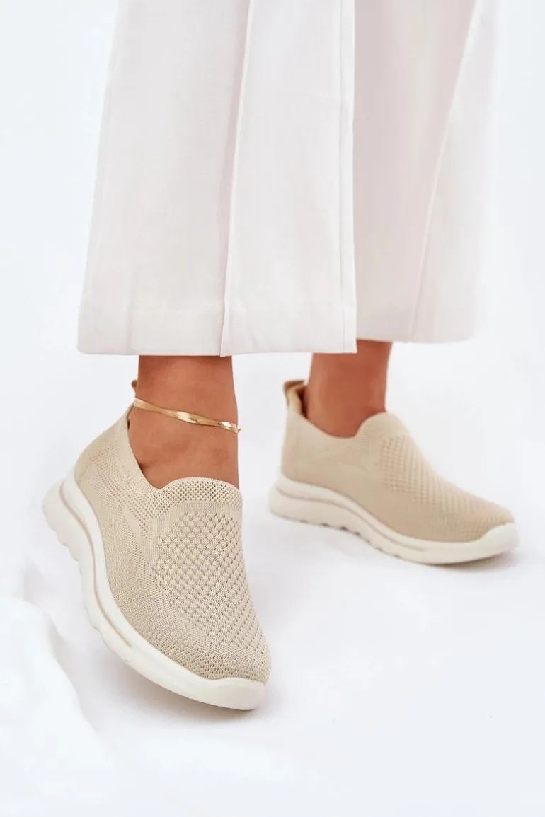 Damskie Tenisówki Materiałowe Wsuwane Beżowe Adiora