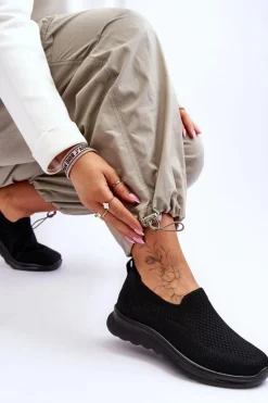 Damskie Tenisówki Materiałowe Wsuwane Czarne Adiora