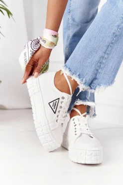 Damskie Tenisówki Na Platformie Białe Big City Life