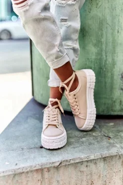 Damskie Tenisówki Na Platformie Beżowe Big City Life