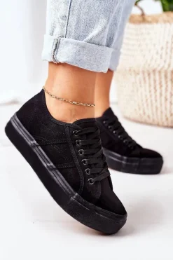 Damskie Tenisówki Na Platformie Czarne Skateboard