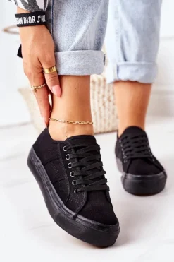 Damskie Tenisówki Na Platformie Czarne Skateboard