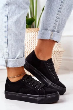 Damskie Tenisówki Na Platformie Czarne Skateboard