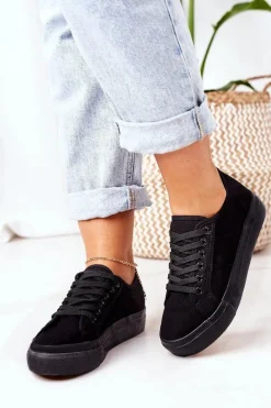 Damskie Tenisówki Na Platformie Czarne Skateboard