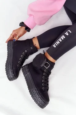 Damskie Tenisówki Na Platformie Z Nerką Czarne Popcorn