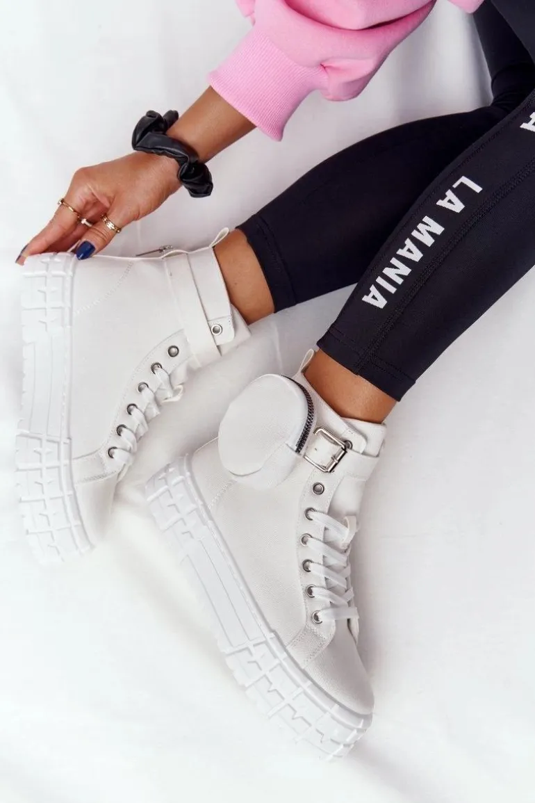 Damskie Tenisówki Na Platformie Z Nerką Białe Popcorn