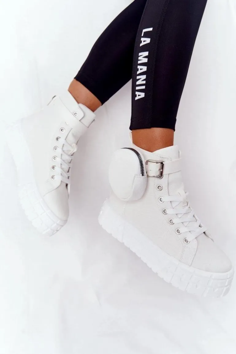 Damskie Tenisówki Na Platformie Z Nerką Białe Popcorn