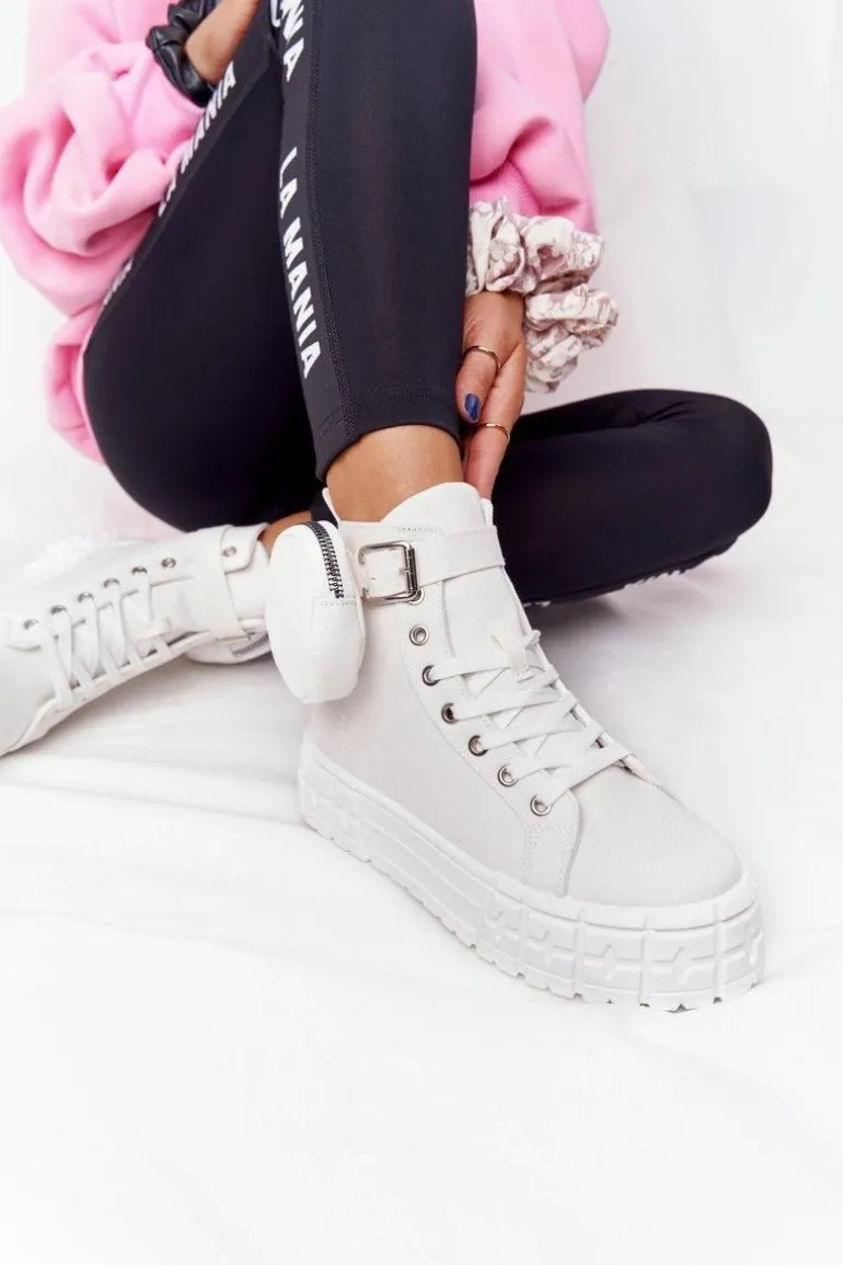 Damskie Tenisówki Na Platformie Z Nerką Białe Popcorn