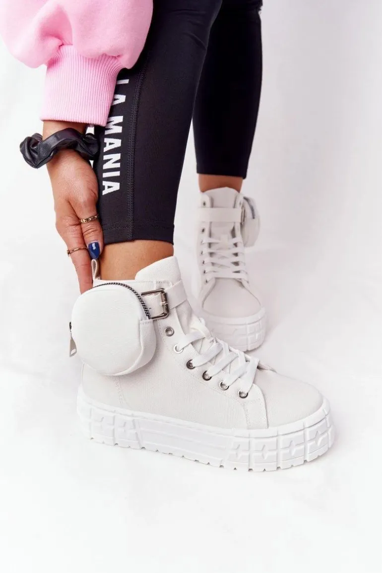 Damskie Tenisówki Na Platformie Z Nerką Białe Popcorn