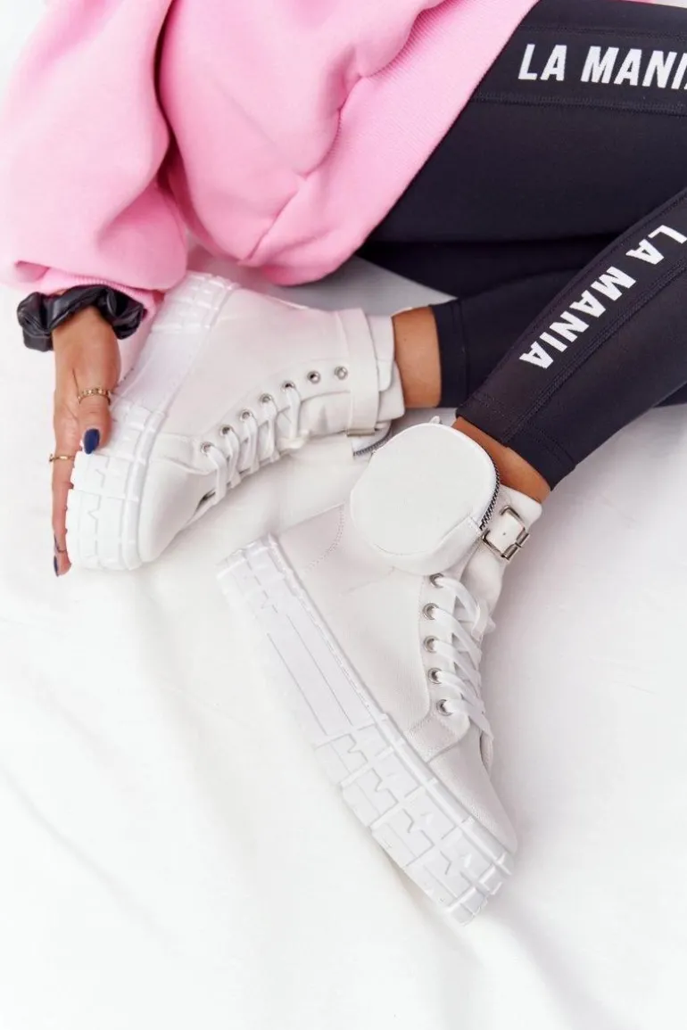 Damskie Tenisówki Na Platformie Z Nerką Białe Popcorn