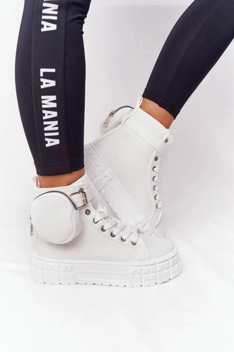 Damskie Tenisówki Na Platformie Z Nerką Białe Popcorn