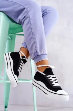 Damskie Tenisówki Skarpetkowe Czarne Soren