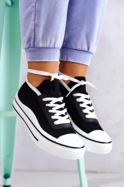 Damskie Tenisówki Skarpetkowe Czarne Soren