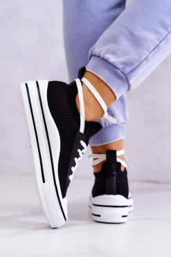 Damskie Tenisówki Skarpetkowe Czarne Soren