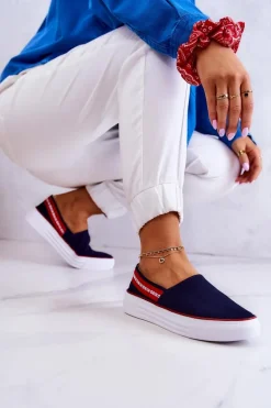 Damskie Tenisówki Slip On Big Star JJ276009 Granatowo-Czerwone
